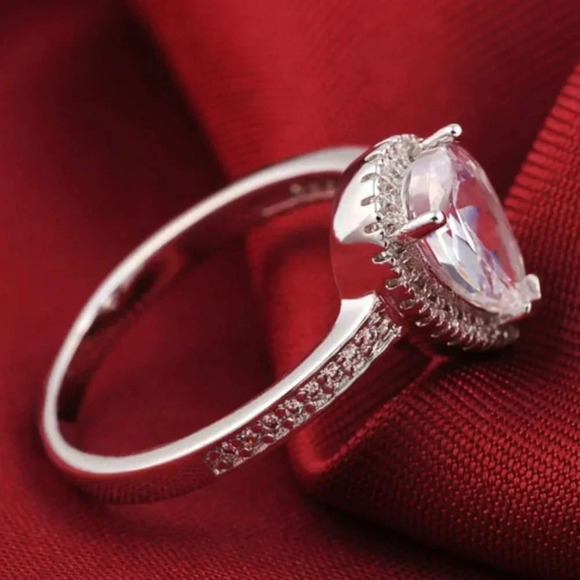 925 Sterling Silver Pear Cut Diamond Ring Earrings - Picture 5 of 10